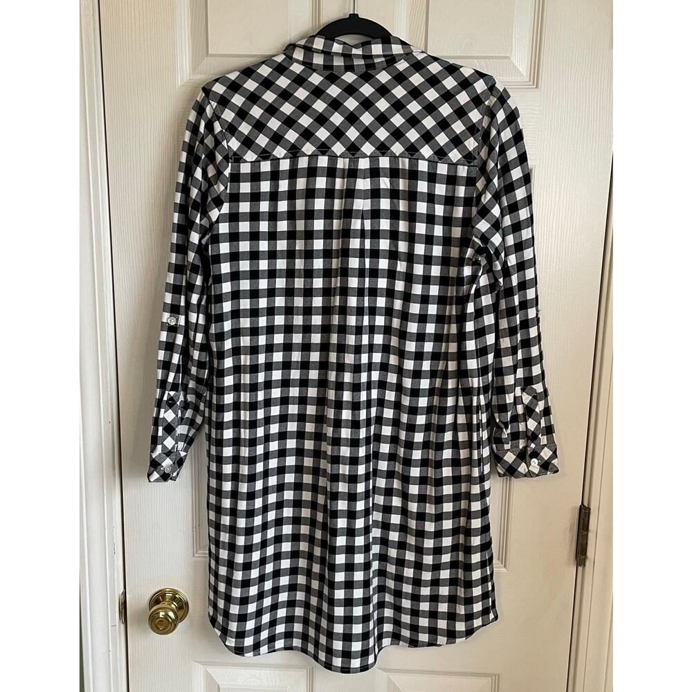 J. Jill Gingham Plaid Tunic Dress Pockets Sz M Black White Cottagecore Preppy - Picture 3 of 11